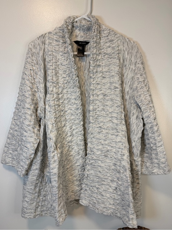 Ali Miles Sweaters - Ali Miles Heathered Light Gray Textured Open-Front Cotton Cardigan Women’s 2X